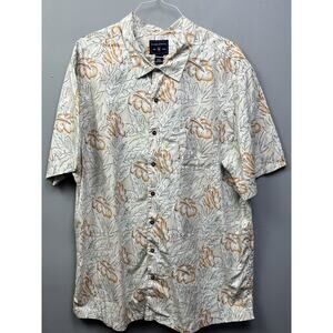 Saddlebred Big Tall Shirt Mens 2XLT Short Sleeve Tan‎ floral button front pocket